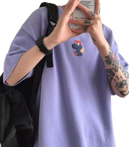 [FJLTDCP]tシャツメンズ五分袖半袖大きいサイズファッションかわいいプリントtシャツ柔らかくて快適通気性があり肌に優しい吸汗速乾性純綿夏服-purple-L