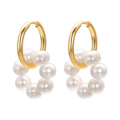 JOLCHIFレディース低刺激性ゴールドパールフープイヤリング。ニッケルフリー。スタイリッシュで耐久性に優れています。卒業式、結婚式、入学式に最適です
