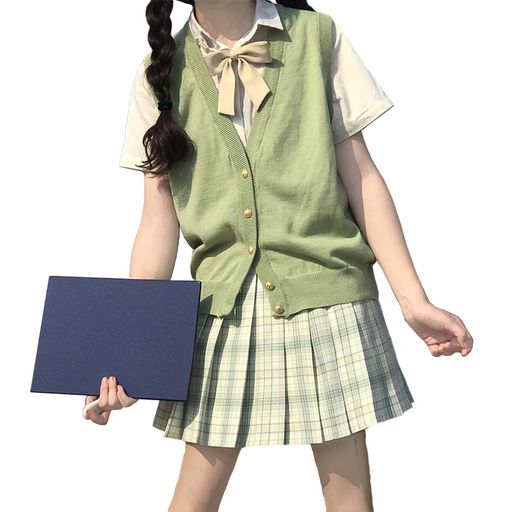 [FEISEDY]スクールベスト制服ニット女子学生袖なしニットベストVネックチョッキノースリーブニットセーター無地可愛いゆったり高校生通学用学院風春秋冬A8163