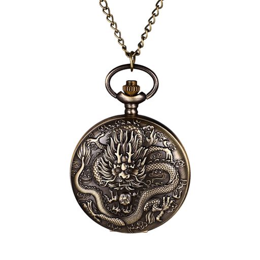 懐中時計ドラゴン龍レトロアンティークアナログ蓋付き防水ペンダントクォーツ時計ペンダントウォッチネックレスポケットウォッチチェーン付きファッションアクセサリーブロンズ誕生…
