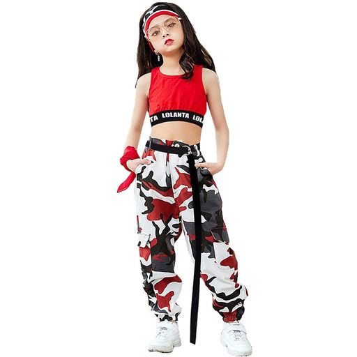 [LOLANTA]子供服女の子ダンス衣装キッズセットアップ2点セットジャージ上下セット迷彩ヒップホップスポ..