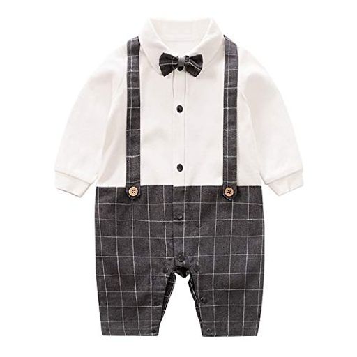 [UNIMOR]ベビーフォーマルロンパースカバーオール長袖蝶ネクタイ付き紳士風出産祝い結婚式誕生日お宮参り写真撮影お食い初めお宮参りフォーマルロンパース(グレー59)