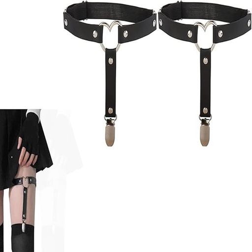 [BRIIKPP]ハート型レッグガーター黒1ペア調節可能滑り止めソックスガータガーターベルト男女兼用