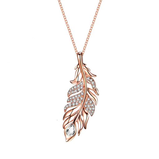 [TARDOO]シルバー925フェザーネックレスレディース銀ローズゴールドメッキターコイズジルコンペンダン..