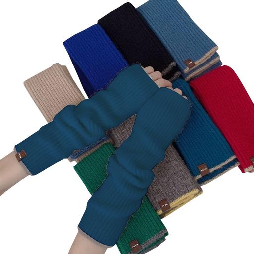 [SEENFAAN]アームウォーマーレディースニットアームカバー冬ハンドウォーマーおしゃれアームスリーブ防寒アームウォーマー指掛けタイプ秋手荒れ紺色(4.0)