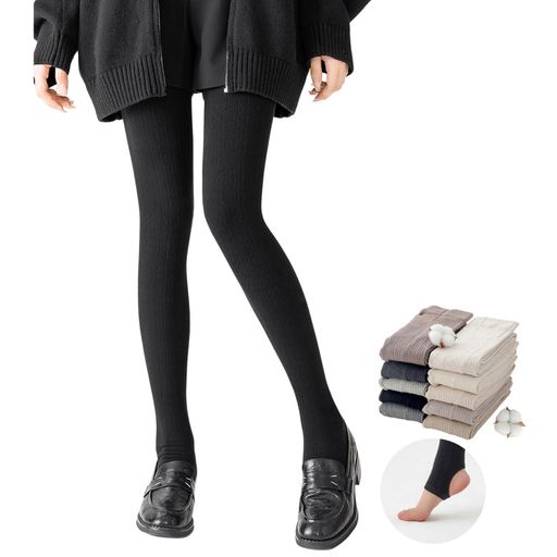[Jeayoo]ニット綿混タイツ/トレンカ着圧パンストコットンレギンスパンツ600D裏起毛なし/900D裏起毛秋冬..