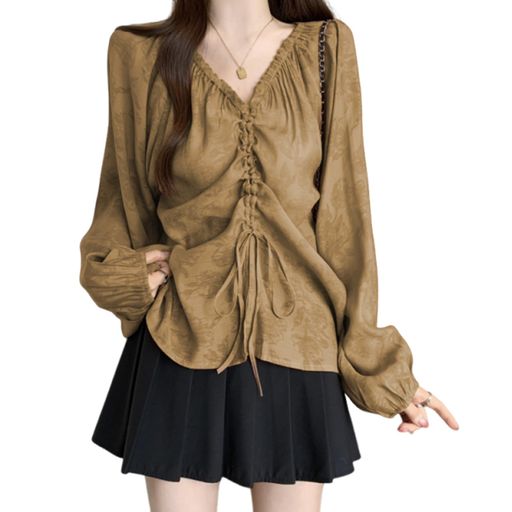 [Leadamon-oee]ブラウスレディース長袖シャツvネックシフォンブラウス花柄プリントトップスラグランス..