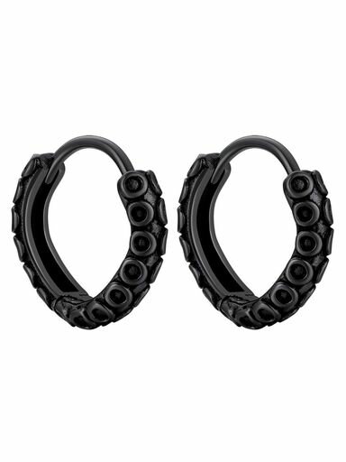 ChainsProリングピアスメンズ黒内径12mmフープピアス小さめ金アレ対応両耳個性的タコ足19G男性アクセサリー(ブラック)