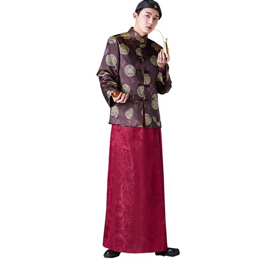 [LanBuff]メンズコットン長袖上下セット古代服装チャイナ風衣装唐装秋冬上着カンフーシャツチャイナ服中華服チャイナスタイルゆったりカジュアルファッションおしゃれヴィンテージ夏(M…