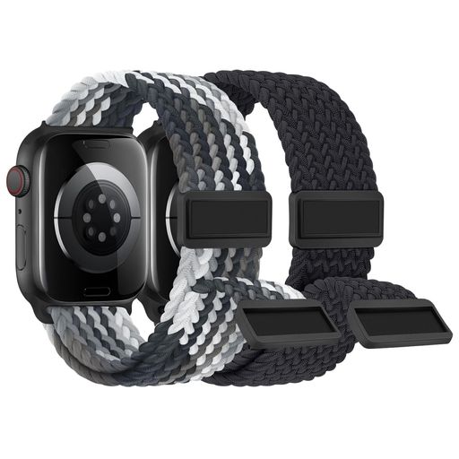 【2枚入り】Knossenコンパチブルアップルウォッチバンド49/46/45/44/42mm編み込みAppleWatchバンドナイロン磁気吸着式バックル強力なマグネットアップルウォッチスポーツベルト伸縮性iWatch