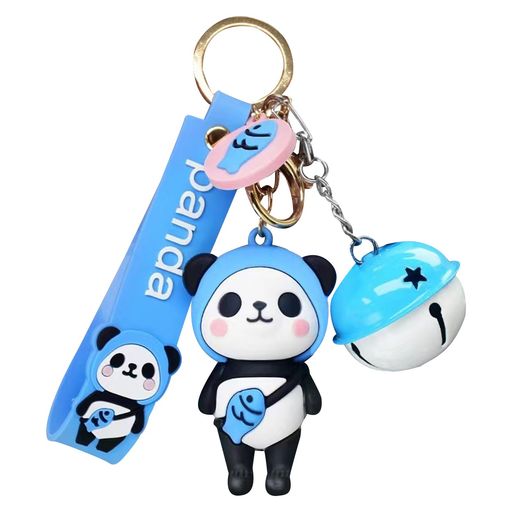 [Moerstar]パンダ+鈴キーホルダー可愛いバッグ飾り動物ベアチャーム付きラバーズ萌え桃/パイナップル/魚/イチゴパンダ車キーホルダー携帯鍵紛失防止キーリングプレゼントギフト4色(ブルー)