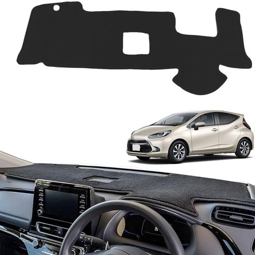 【車種専用】新型 アクア 2代目 MXPK1 (※HUD装着車向け])年式:2021-現行。※ご注意:年式・グレード・オプション等により適合しない場合が御座います。 グレードやオプションなどによってはダッシュボードマットが合わない場合がありますので、お車と画像を見比べて合うことをご確認下さい。形状をご確認の上ご注文お願い致します。 【遮光断熱】ダッシュボードマットは滑り止め層・断熱層・日焼け止め層の3層からなる構造です。直射日光によるダッシュボードの高温化を防ぎ、車内の温度を下げます。ダッシュボードを紫外線から守り、ホコリや汚れを防ぎます。遮光断熱で快適な車中泊をお楽しみいただけます! 【映り込み対策】車内温度の低減は効果がよい、フロントガラスの眩しさや光の反射を軽減し、運転中にクリアな視界を確保でき、運転をより快適に、より楽しくします。特に春夏の晴れた日に並木道を走行する際にその効果をしっかり感じられます。 【簡単取付】丁寧に寸法を取って完全な車種別専用設計なので、面倒な取付道具が一切不要で、そのままダッシュボードにポン乗せで完了です。