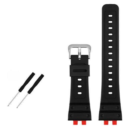 [Zealbeaty] GMW-B5000用樹脂製腕時計バンド ブラック 防水 ラバーストラップ 交換用ブレスレットバンド 腕時計アクセサリー (赤銀色クラスプ)