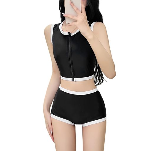 [EnagmourCheripo]胸パッド付きスポーツ水着2点セットレディース色合わせ上質な素材ビキニタンキニセパレートブリーフ体型カバーボクサービーチウェア海水浴温泉旅行水陸両用春夏秋冬黒白