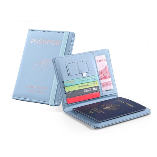 Costowns厚手puレザーパスポートケース・カバースキミング防止RFIDSIMカード2枚カード4枚収納可A6サイズに対応小銭入れお札入れメンズレディース手持ちバッグPASSPORTCASEct-86(青)