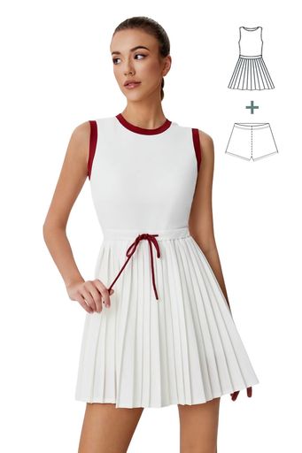 [MORGENSKY]ワンピーススポーツウェアレディーステニスドレスプリーツスカートショートパンツ付き2点セ..