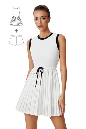 [MORGENSKY]ワンピーススポーツウェアレディーステニスドレスプリーツスカートショートパンツ付き2点セ..