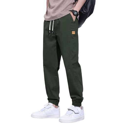 [Kayiyasu]チノパンメンズズボンパンツワークパンツ大きいサイズ裾リブM~3XLウエストゴムリラックスボトムス綿黒調整紐アンクル丈9分丈ゆったりずぼんかっこいい無地人気(3XLアーミーグリ…