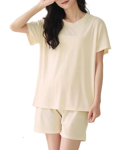 [MiniAya]パジャマ上下セット半袖ルームウエアレディースメンズ部屋着かわいい夏丸首無地薄手おしゃれ吸汗通気肌に優しい柔らか冷感快適ゆったりウィストゴム短パン寝巻き便利服スポー…