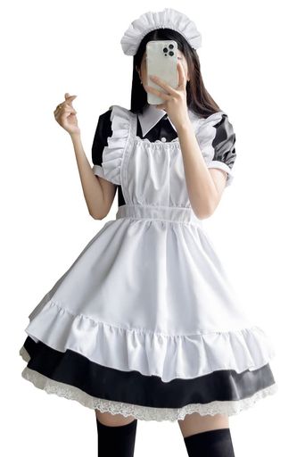 [FULINE]メイド服ショートカート半袖英国風コスプレ衣装lolitaメイド服コスチューム仮装学園祭メイドカ..