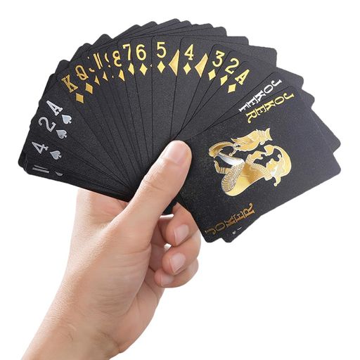 トランプ 54枚入り 黒金 カッコイイ プラスチック カード マジック用 pvc 防水 耐磨耗 集会 ゲーム パーティー用品 収納ケース付き(1個組)