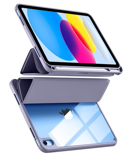 Maledan【2025最新型】対応iPad11世代ケース-対応iPad第11/10世代ケース三つ折りスタンドペンシル収納軽薄軽量DIY透明オートスリープ機能対応耐衝撃ラベンダー