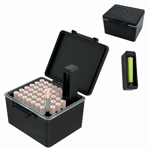 JJC大容量電池ケース単4形/AAA乾電池x44本+電池チェッカー収納可能電池収納ケース電池残量チェッカー付..