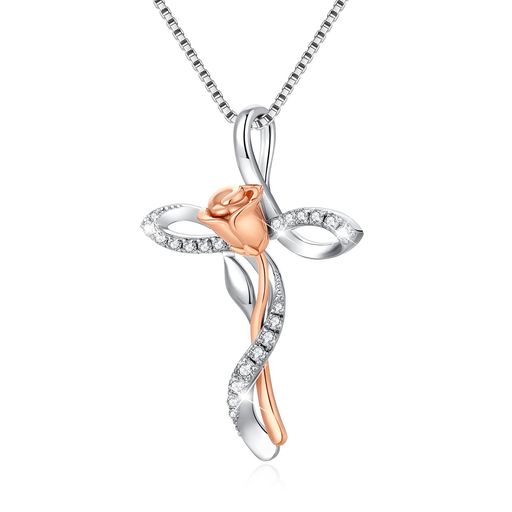 [セクションj無限jiamiaoi]jiamiaoiネックレス十字架バラ金めっきペンダント宗教十字架ネックレスバラ..