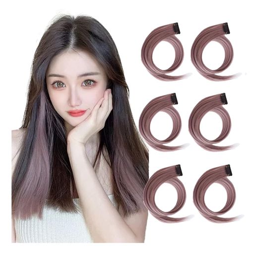 VEVE&MIKIエクステワンタッチメッシュ6本セット単色・人工毛・55CMウィッグインナーワンタッチストレートロングつけ毛発表会パーティーファッション30色(薄藤色6)