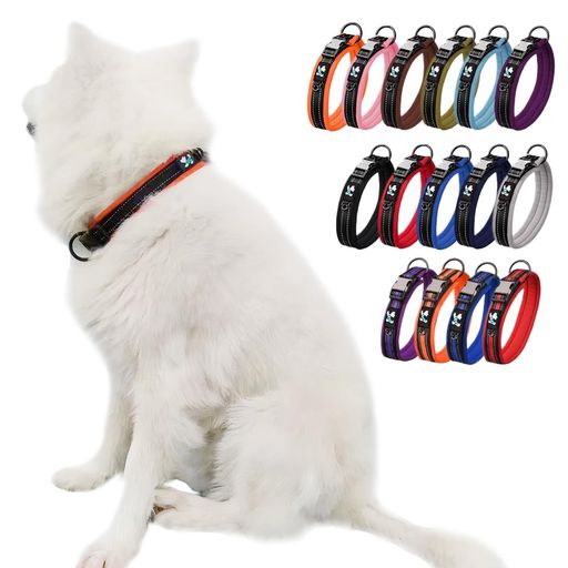 Paipeper犬犬の首輪犬首輪カラー小型犬中型犬大型犬おしゃれペット用品訓練首輪調節可能反射光設計ナイロン製迷子札チョーカー((カラーコンビネーション)パープルM:幅2.0*首回り33-45CM)