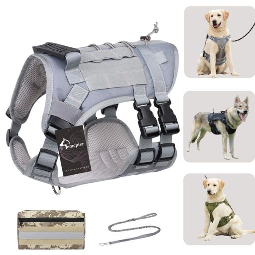 emcpter犬ハーネス中型犬大型犬リード胴輪迷彩犬用ハーネスパトロール耐久性のある軍用犬ハーネス強いナイロンペットベストワーキングドッグトレーニングハーネ安全おしゃれ引っ張り…