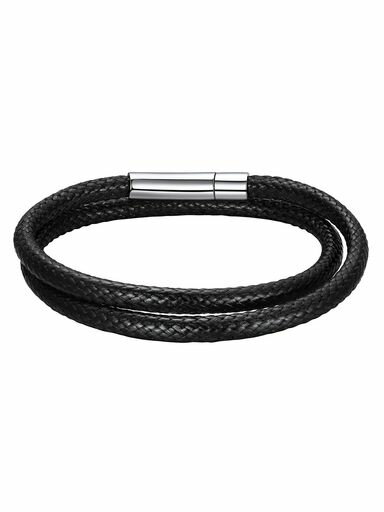 [Richsteel]革紐ブレスレット黒メンズつけっぽなし2連編み込みレザーワックスコード汗/水対応シンプルアクセサリー(幅5mm長さ22cm)