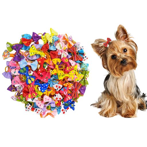 ペット用リボン20個セット犬用リボンヘアゴム可愛い蝶結びヘアバンド髪留め髪飾りヘアアクセサリー(B)