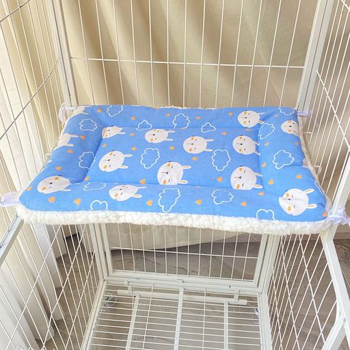 Yuriyaペットマットケージ用猫ベッド落ちない四隅紐付ふわふわボアキャンバスリバーシブルスクエア型暖..