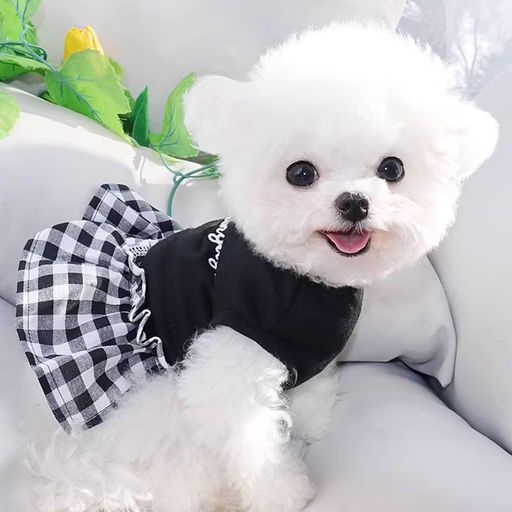 犬服ペット服ドレスペット服猫犬服チェック柄リボンノースリーブ春夏秋犬服プリンセスレースドレススカ..
