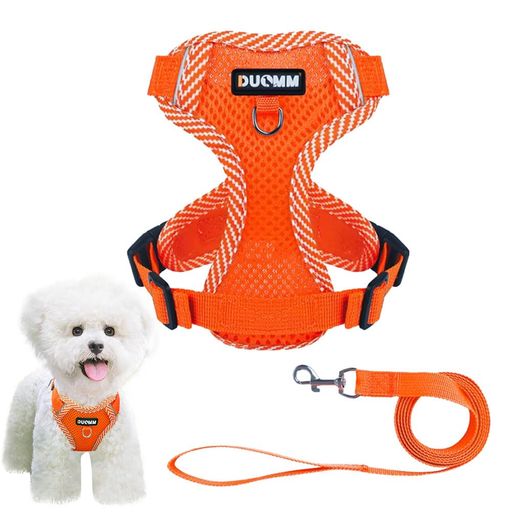 ペット用ハーネス&リードセット犬ハーネス小型犬猫中型犬おしゃれ犬用胴輪負担が少ない犬具ダブルロックメッシュ抜けにくい犬具簡単装着イヌドッグお出かけ散歩外出(オレンジL)