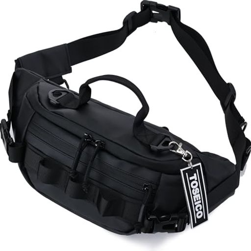 TOSEICOウエストポーチメンズ5wayショルダーバッグ多機能ボディバッグ防水肩掛けバッグコンパクト斜めがけ小さめ大雨でも気軽に仕事用ウエストバッグななめがけ軽量大容量ブラック