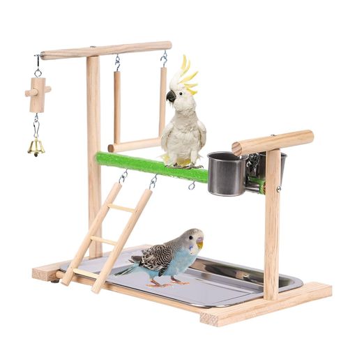 インコ遊び場鳥の遊び場止まり木鳥用遊び場おもちゃバード天然木アスレチック玩具スタンド止まり木はしごブランコ食器水器トレイ付きバードトイ鳥の巣鳥棲ラブバードセキセイインコ…
