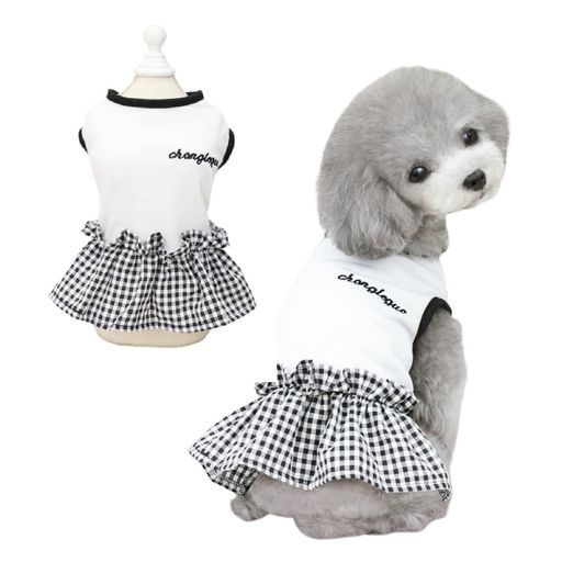 Timoya犬服ワンピース春夏お姫様ドレススカート可愛いチェック柄袖なし犬の服ペット服tシャツ柔らかい..