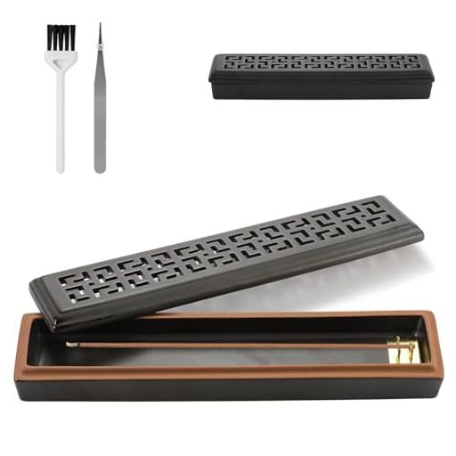 CEREMONYお香立て横置き安全おしゃれ陶器製ステンレスネット付香炉携帯用線香立て書斎瞑想寝かせる供養..