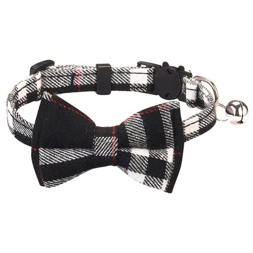 BLOOPIC猫首輪子猫ペット首輪猫用首輪子犬リボン付き鈴付きチェック柄英国風調節可能かわいいおしゃれ..