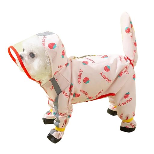 MEIAOJIA犬用レインコート足防水しっぽ防水小型犬犬雨合羽かわいいしっぽしっぽ濡れ防止レインコートあし雨靴付き防水梅雨対策散歩用透明帽子付き雨具着脱簡単完全...