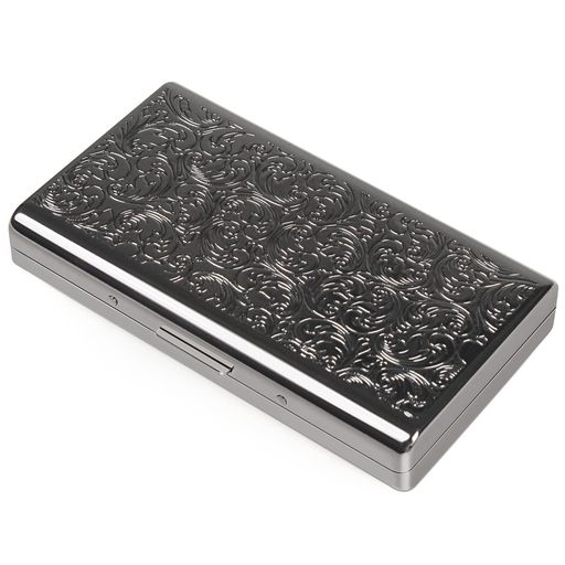 レトロメタルシガレットケース-14本の100mmシガレット用両面スプリングクリップオープンポケットホルダ..