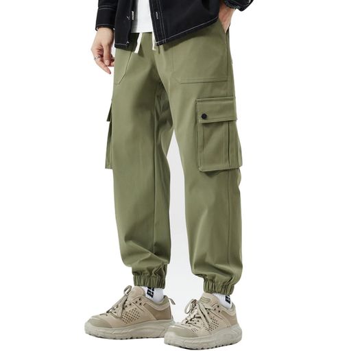 [Kayiyasu]カーゴパンツメンズパンツズボン9分丈ジョガー綿パンツ大きいサイズワークワークマン調整紐人気快適かっこいいカジュアルゆったりオシャレオールシーズン(M9分丈グリーンB)