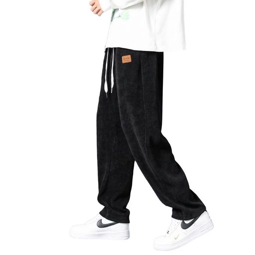 [moxixom]ワイドパンツメンズスウェットパンツ厚手ジャージ下ズボンガウチョパンツボトムスストレートパンツロングパンツゆったりずぼんM2818blk-S