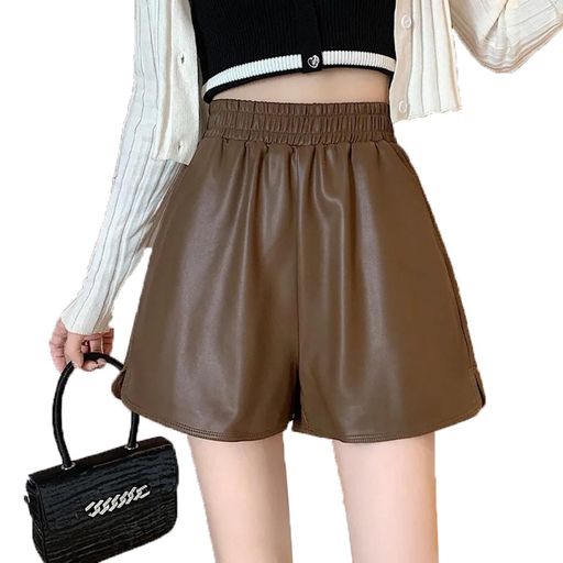 ショートパンツレディースPUレザー美脚Aライン短パンカジュアルハイウエスト足長効果着痩せポケット付き無地ファッションおしゃれウエストゴム短パン体型カバーショーパンS~5XLサイズ…