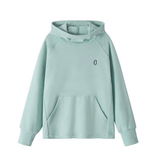 [Rolanko]トレーナースウエットキッズパーカーフリース女の子長袖ガールズスウェットシャツフード付き暖かい重ね着子供服グリーン140