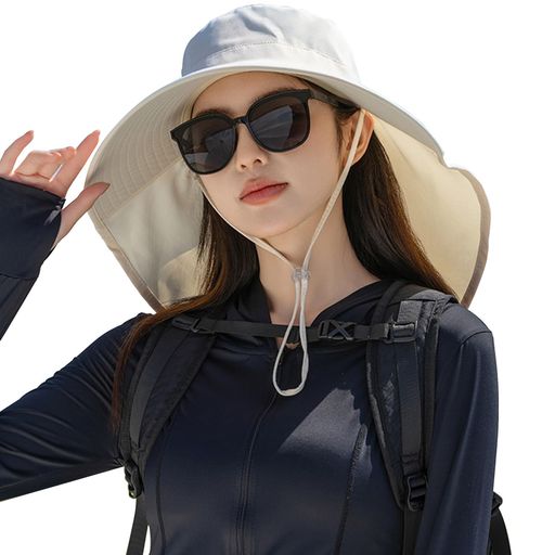 [DRIONO]帽子レディースつば広タレ付きUVカット小顔効果レディースハットあご紐付き風に吹き飛ばない紫外線カットアウトドア旅行紫外線対策折り畳み可能携帯便利サイズ調整可能
