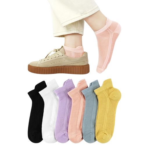 [DAMILY]靴下レディース夏くるぶし綿ショートソックス通気6足セット女性くつしたスポーツ夏用おしゃれくるぶしソックス脱げにくい蒸れない靴下カラーソックス22-25cm