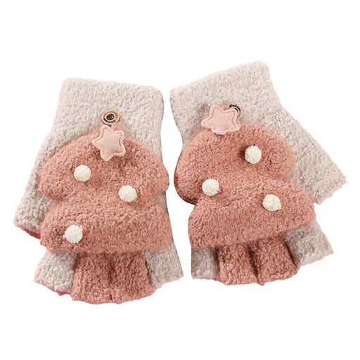[LEZOOY]子供手袋ニットグローブミトン手袋おしゃれ指切り指出しグローブ秋冬かわいい星の飾り保温防寒..